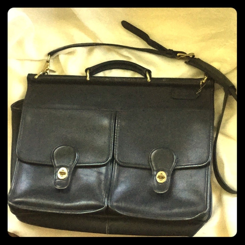 Coach Black Leather Laptop Briefcase with Gold Hardware